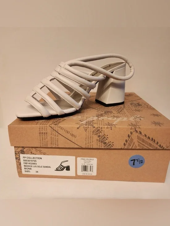 Free People Bone Maddox Lug Sole Women’s Block Heel Mule Sandal Size 38/ 7.5 - Picture 5 of 10